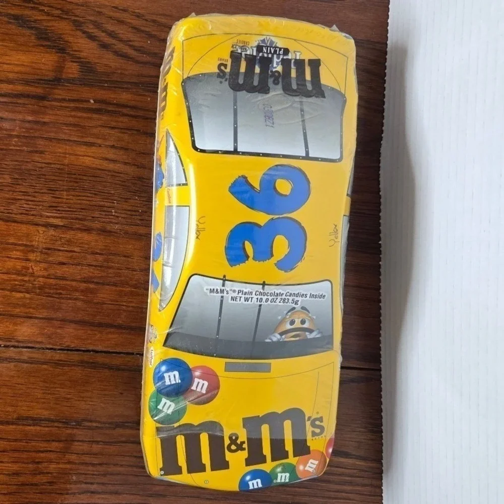 Vintage M&M's Racing #36 Yellow Stock Car Collectible Tin Factory Sealed 10oz